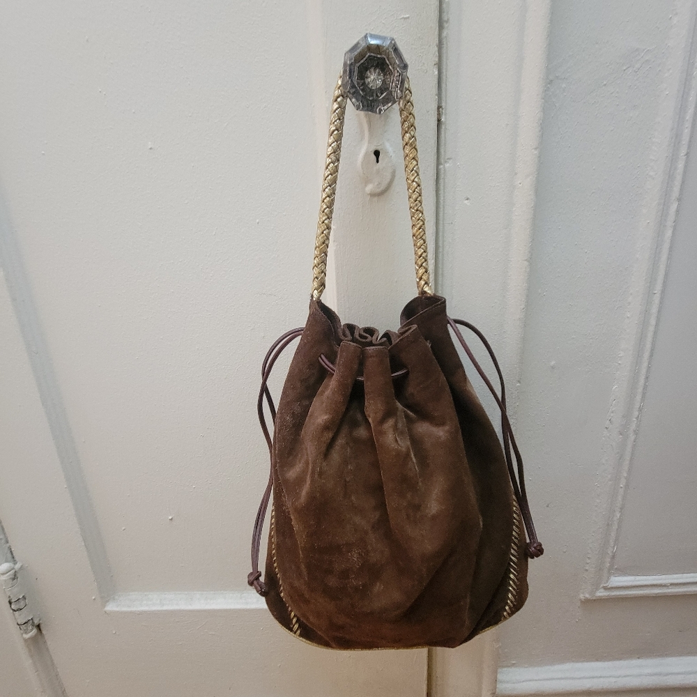 Carlos Falchi Brown Suede Medium Hobo Bag Southwestern Boho Cowgirl - Picture 2 of 11